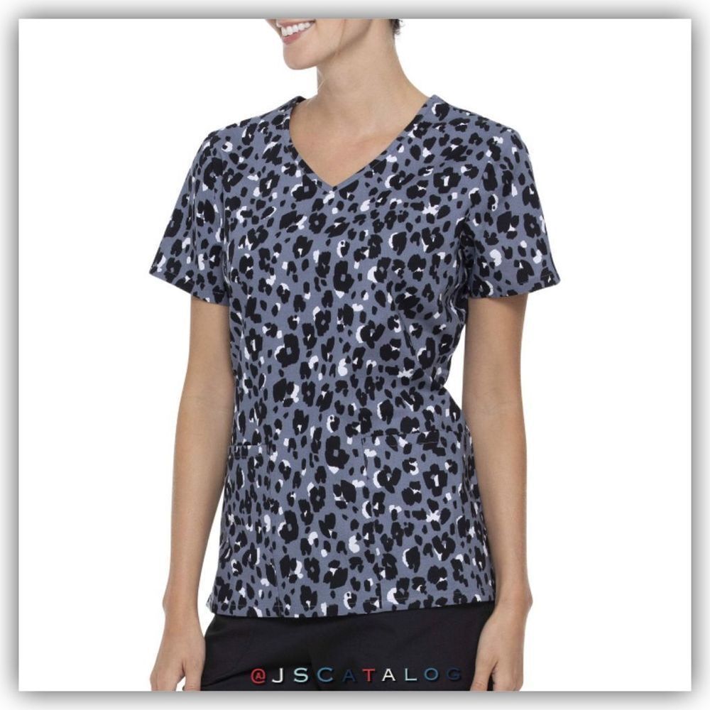 Scrubstar Animal Chic V-neck Animal Print Scrubs Top - S